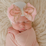 Newborn Baby Girls Hospital Beanie Hat With Bow, White Or Pink Color Infant Hat Newborn Hat