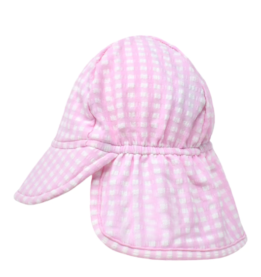 Recycled Fabric SPF 50+Gingham (Blue or Pink) Personalized Baby and Toddler Sun Hat With Flap Protection Infant Hat Newborn Summer Hat