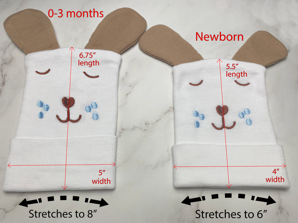Newborn Baby Puppy Dog Face Hospital Beanie Hat with Doggy Ears, Newborn Hat Infant Hat, Gender Neutral, White