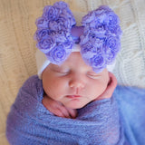 Sweet Purple Rosette Bow Newborn Girl Hospital & Nursery Hat Infant Hat Newborn Hat