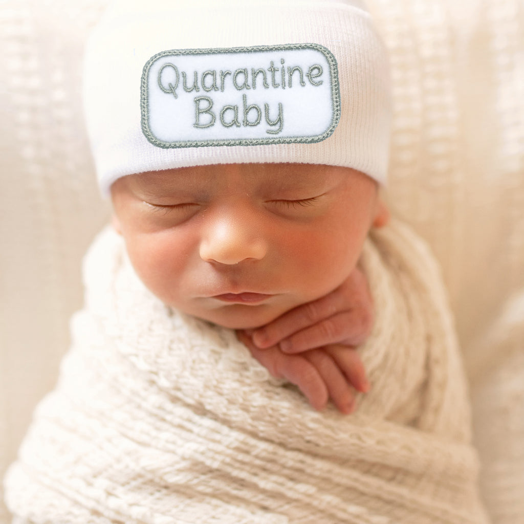 Quarantine Baby Patch Newborn Baby Hospital Beanie Hat, White Color, Gender Neutral Hat Newborn Hat Infant Hat