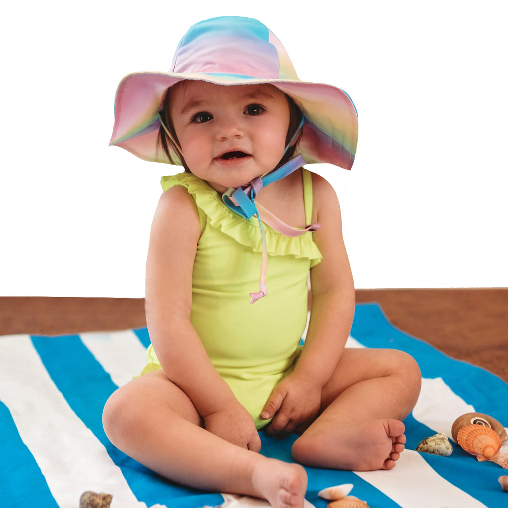 Ombre Rainbow Wide Brim Baby and Toddler Girl Sun Hat, UPF 50 Sun