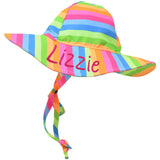 Personalized Bright Rainbow Stripe Wide Brim Sun Hat for Baby and Toddler Girls Infant Hat Newborn Summer Hat