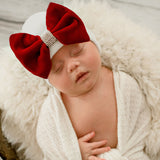 Red Christmas Velvet Bow with Rhinestone Center Newborn Girls Hospital Beanie Hat - Christmas Babies Hat Newborn Beanie Hat Infant Hat