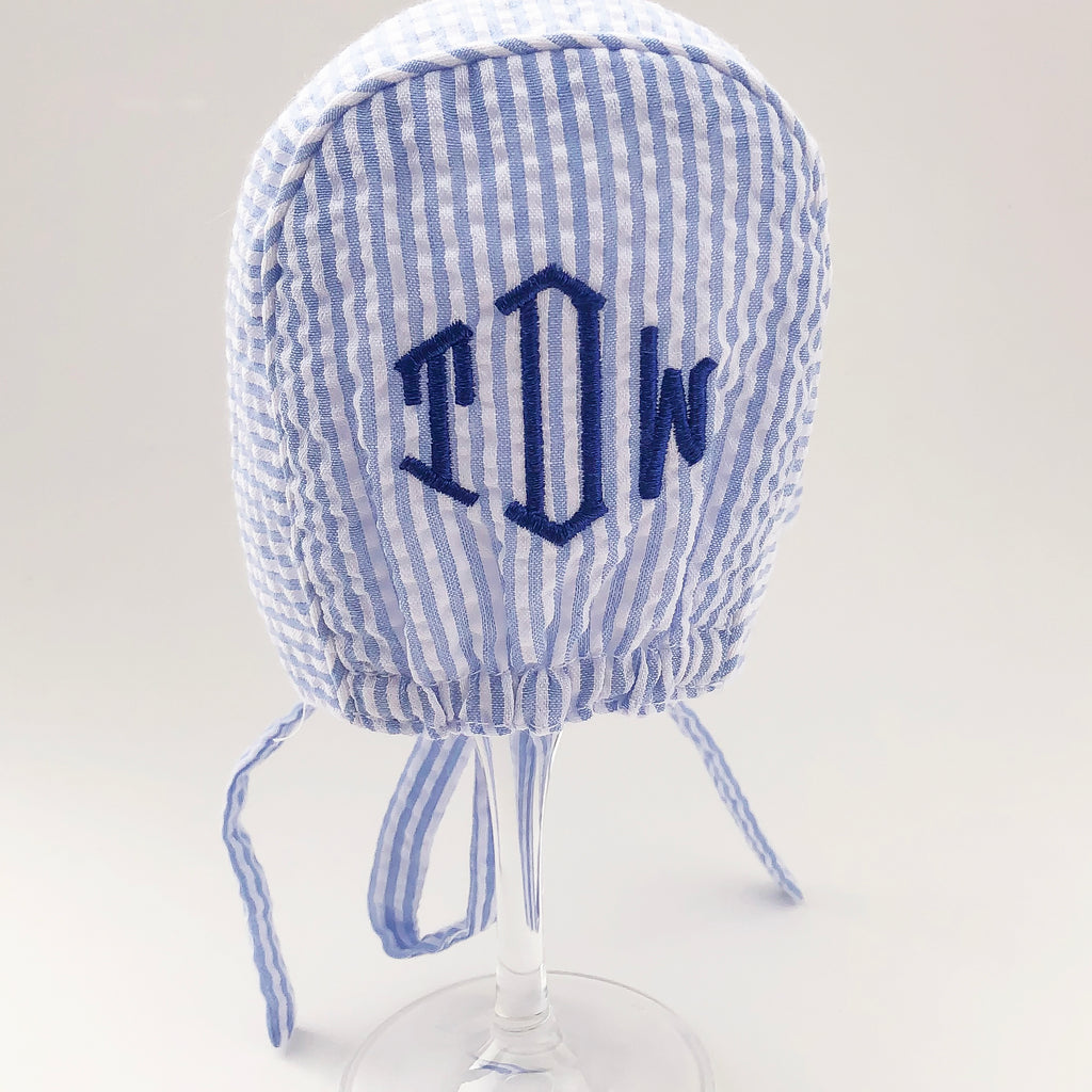 Blue & White Easter Bonnet For 0-18 Months Old Baby Boy, Monogram Optional Infant Easter Hat, Newborn Easter Hat