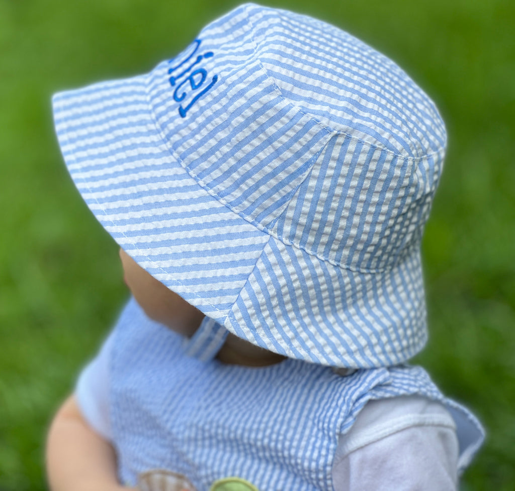 Personalized Baby and Toddler Boys Sun Hat, Blue & White Infant Hat Newborn  Summer Hat