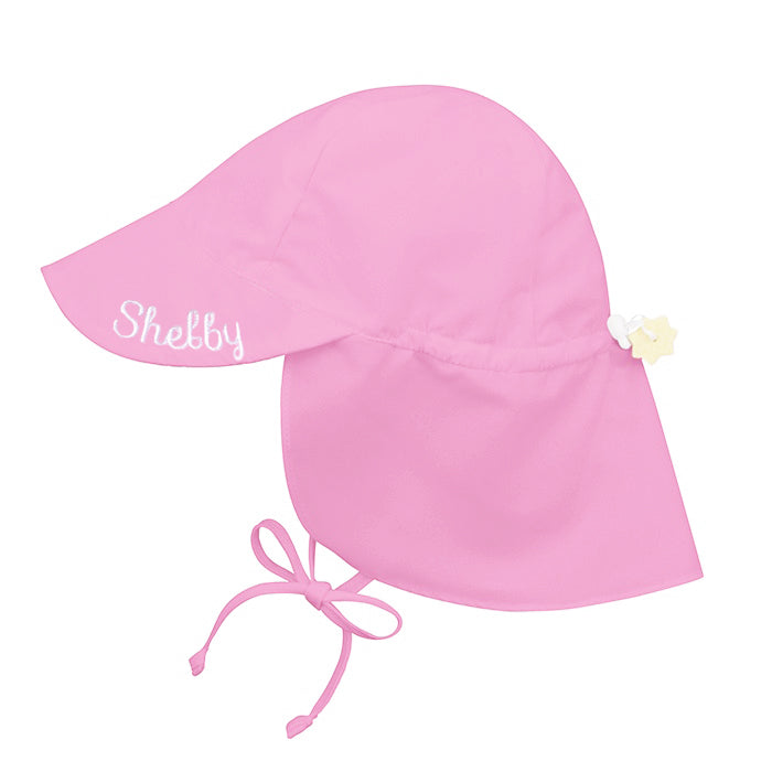 Personalized Light Pink, Bright Pink or Sea Foam Flap Baby & Toddler Sun Hat, Machine Washable Infant Hat Newborn Summer Hat
