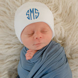 Monogramed Shadow Stitch White Newborn Boy Hospital Beanie Hat Infant Hat Newborn Hat