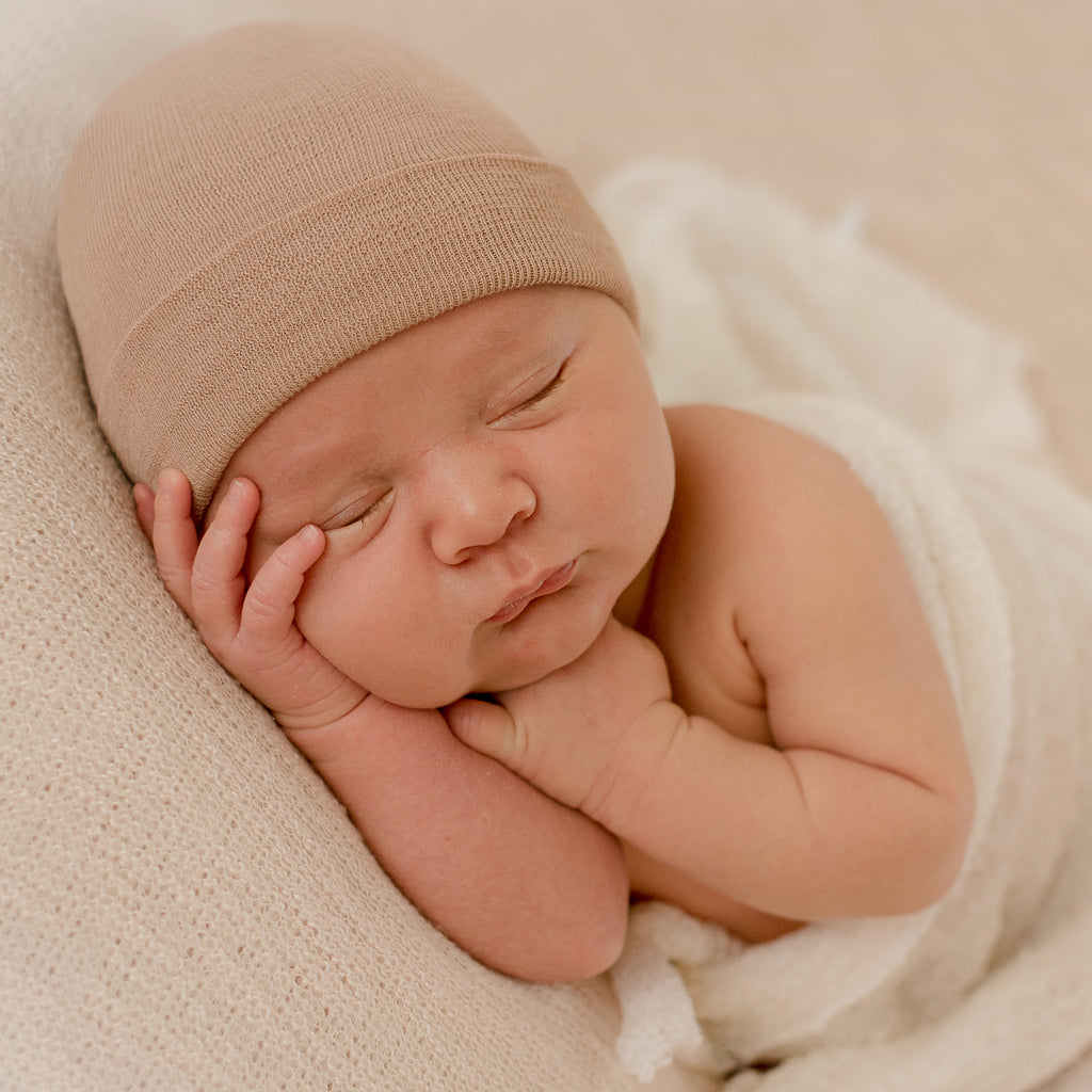 Newborn Baby Boy Hospital Beanie Hat, Tan Color Infant Hat Newborn Hat