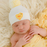Spring Chick White Newborn Easter Baby Hospital Nursery Beanie Hat With Pom Pom, Gender-Neutral, Infant Hat Newborn Hat