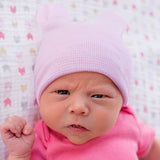 Pink and White Striped Bear Ear Newborn Girl Hospital Hat for Newborn Girls Newborn Hat Infant Hat