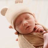 Newborn Baby Boy or Girl Hospital Beanie Hat with Bear Ear, Tan Color, Gender Neutral Infant Hat Newborn Hat