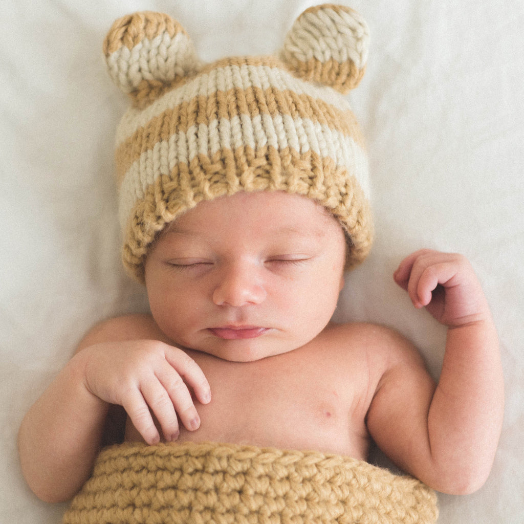 Tan and Creme Baby Bear Crochet Baby Hat Gender Neutral Infant Crochet Winter Hat Newborn Beanie