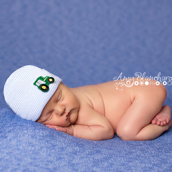 Tiny Tractor Striped Newborn Boy Hospital Hat Infant Hat Newborn Hat