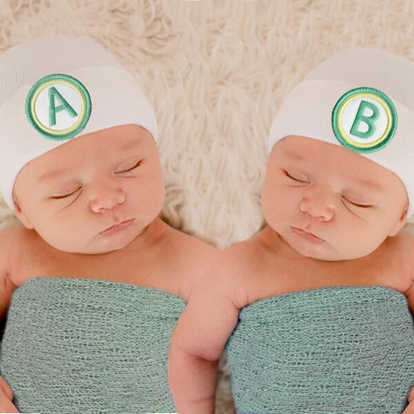 Newborn Baby Hospital A and B Beanie Hat for Twins, White Color Gender Neutral Hat Infant Hat Newborn Hat
