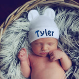 Newborn Baby Boy Hospital Nursery Beanie Hat with Bear Ears, White Color Newborn Hat