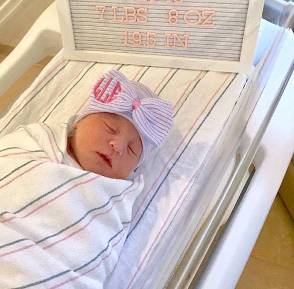 Personalized Striped Big Bow Newborn Girl Hospital Hat