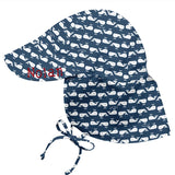 Personalized Navy Blue Little Whales Flap Baby & Toddler Sun Hat Infant Hat Newborn Summer Hat