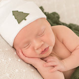 Solid White Hospital Beanie Hat For Newborn Boy or Girl with Christmas Tree Patch Infant Hat Newborn Hat