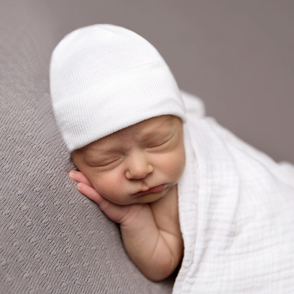 Solid White Newborn Baby Hospital Nursery Beanie Hat - Gender Neutral Infant Hat Newborn Hat