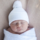 Personalized Newborn Baby Hospital Beanie Hat With Pom Pom, White, Gender Neutral, Newborn Hat Infant Hat