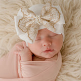 Newborn Baby Girls Hospital Beanie Hat With Bow, White Or Pink Color Infant Hat Newborn Hat