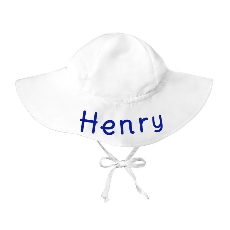 Personalized White Wide Brim Sun Protective Baby and Toddler Sun Hat for Boys Newborn Hats Infant Summer Hat